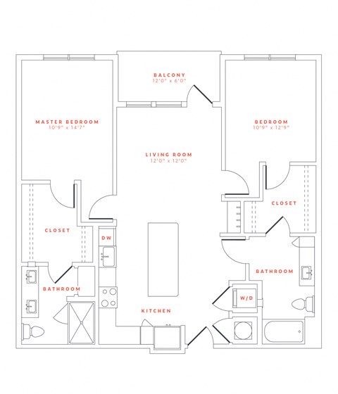Floor plan for 2 beds, 2 baths, 1126 sqft
